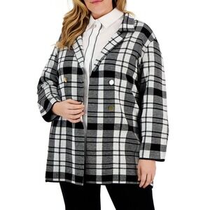 Kasper Women's‎ Black White Plaid Double Breasted Knit Blazer Cardigan Jacket 3X